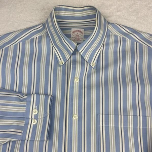 Brooks Brothers Dress Shirt Mens Small Blue/White Stripes Non Iron - Picture 1 of 10