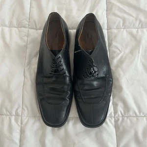 Salvatore Ferragamo Mens Black Leather Lace Up Dress Shoes Size 10 - Picture 1 of 9