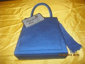 Alfa New Grosgrain purse evening bag Sq. flap w/ side tassel sh. Electric Blue - Picture 1 of 12