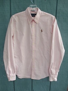 Ralph Lauren para mujer, talla 2, 100 % algodón, rosa a rayas, manga larga frontal con botones - Imagen 1 de 12