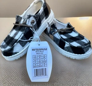 Hey Dude Wendy Toddler Buffalo Plaid Ship - On Shoes White/Black Size TD9 - Picture 1 of 4