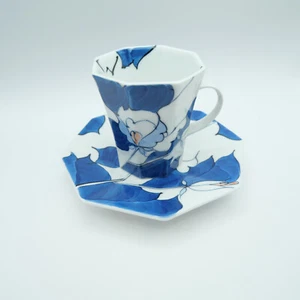 Cup and saucer Arita ware Fukusen-Gama Octagon Japanese ceramic Coffee Tea - Foto 1 di 9