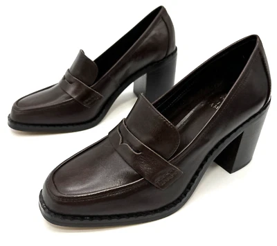 Женские коричневые туфли Vince Camuto 9 M 40 CARIGINA кожаные мокасины на блочном каблуке - Изображение 1 из 4