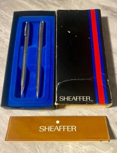 Vintage Sheaffer A812 Silver Pen & Pencil Set Blue Ink New In Box - Picture 1 of 6