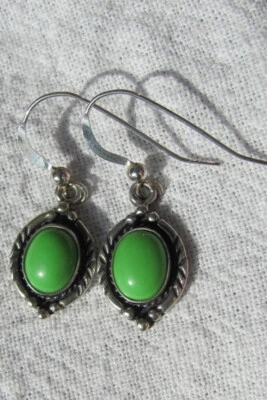 VTG Sterling Silver Southwest Style Lime Green Turquoise Dangle Earrings - Image 1 of 4