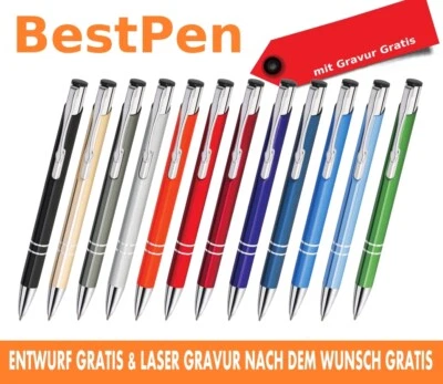 10 -1000 Metall Kugelschreiber mit Gravur / mit Werbung. Wunschgravur Gratis - Bild 1 von 4