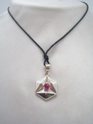 Ciondolo in ARGENTO 925 con Tormalina sintetica - pendente Pietra rosa - - Immagine 1 di 4
