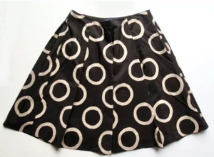Banana Republic Lined Silk Swing Flare Skirt Black Tan Circles Pleated Size 6 S - Picture 1 of 4