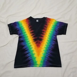 Handmade Tie Dye Rainbow & Black V-Pattern Kid's T-Shirt Youth Size Small S - Picture 1 of 4