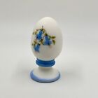 Fenton Satin Glass Pedestal Egg Blue Handpainted Trumpet Flowers Connie Ash