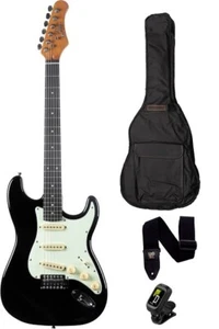 GUITARE ELECTRIQUE NOIRE EKO ST300-BLK + HOUSSE ACCORDEUR COURROIE - Picture 1 of 5