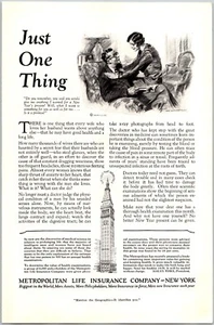 PRINT AD 1929 Metropolitan Life Insurance Just One Thing JM Flagg Art 6.75 x 10 - Picture 1 of 3