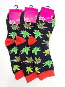 Everbright Women's Weed Leaf Mid Calf Socks Size 9-11 Color Multicolor (3pr) NEW - Picture 1 of 8