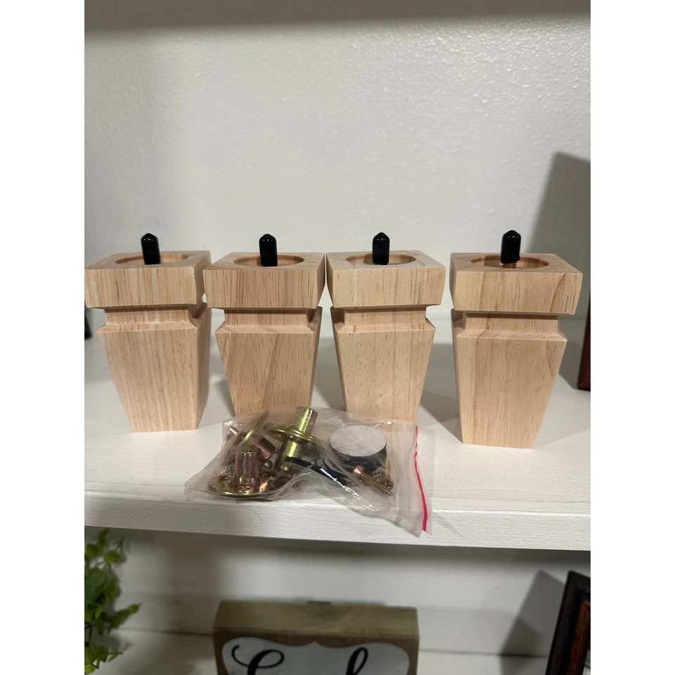 4 patas de madera para muebles con herrajes de montaje para sofá sofá sofá armario Foto 1 de 3