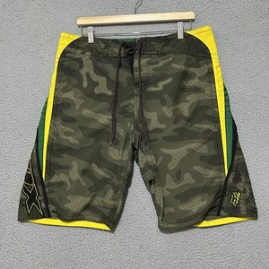 Fox Racing Board Shorts Mens 36 Camo Green Yellow Drawstring MTB BMX Swim Trunks - Picture 1 of 12