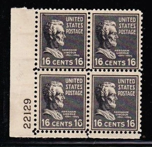 Bloque de cuatro placas Abraham Lincoln U S Scott #821 16c (4) como nuevo casi nuevo - Imagen 1 de 1