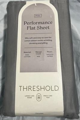 Threshold Performance FULL Flat Sheet, Classic Gray, 400 Thread Ct, 100% Cotton - Image 1 of 2