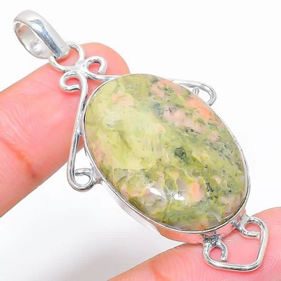Pendente In Gemma Unakite Fatto A Mano In Argento Sterling 925 2.44" - Immagine 1 di 4