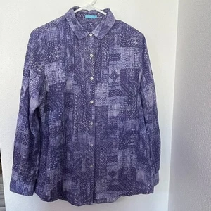 J.McLaughlin Damen Button Down Shirt Lila Patchwork Print Gr. M - Bild 1 von 5