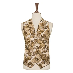 Mens 46R Floral Vest Waistcoat Cream Beige Brown Wedding Party Formal Casual - Picture 1 of 8