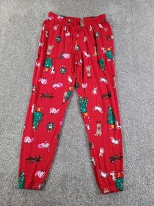 Joyspun Small 4-6 Womens Pajama Pants Red Christmas Dog Cat Theme Drawstring - Picture 1 of 13