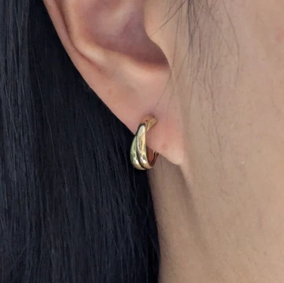 Vintage 14K Yellow Rose Gold Crossover Half Hoop Stud Earrings 12mm Small Huggie - Image 1 of 4