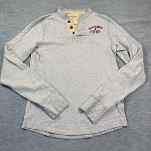 Abercrombie & Fitch Henley Muscle Long Sleeve Shirt Men XL Gray Logo Classic - Picture 1 of 7
