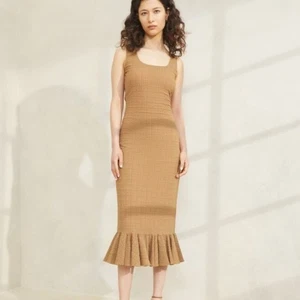 NWT Loeffler Randall Yessica Stretch Seersucker Midi Dress in Brown, Size - Picture 1 of 11