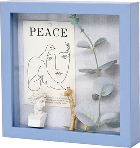 8X8 Shadow Box Picture Frame with Linen Board - Deep Wood & Glass Disp - Picture 1 of 23