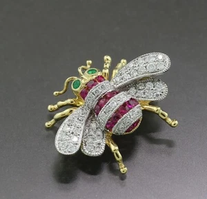 Wert € 1.900 Bienen Anhänger / Brosche Rubine Brillanten Smaragde 750er Gelbgold - Bild 1 von 5
