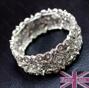 KRISTALLARMREIF Vintage Antik Stil ARMBAND filigran VERZIERT Silber Strass - Bild 1 von 4