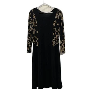 VTG Womens Black Gold Floral Embroidered Midi Dress With Side Slits Size L/XL - Picture 1 of 13