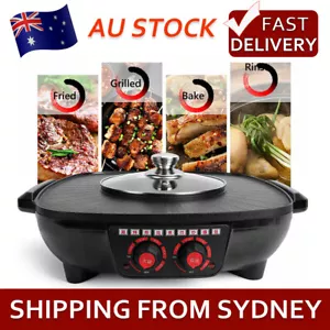 2in1 Electric Non-Stick Korean BBQ Plate Hot Pot Pan Shabu Grill Barbecue Frying - Picture 1 of 12