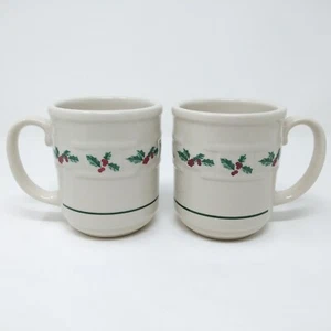 TWO (2) Longaberger Pottery Christmas Holly Berry Woven Traditions coffee mugs - Picture 1 of 6