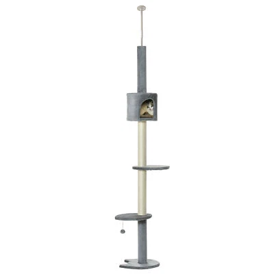 PAWHUT 110 inch Adjustable Cat Tree 4-Tier Activity Center w/ Condo Post Hanging Ball