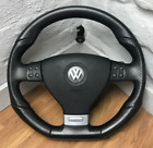 Genuine VW MK5 Golf Black leather flat bottom MFSW steering wheel DSG. SRS 17A