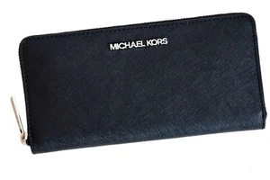 MICHAEL KORS Geldbörse Portemonnaie JET SET TRAVEL ZA CONTINENTAL schwarz-silber - Picture 1 of 6