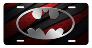 Coole Batman Logo Kunst auf Metall Aluminium Nummernschild Anhänger Neu Silber Schwarz Rot - Bild 1 von 4