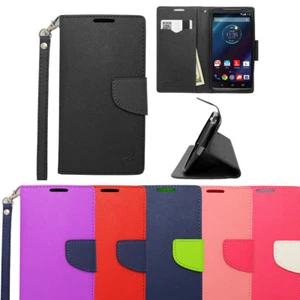 Faux Leather Wallet Case w/Magnetic Flap Cover for Motorola Droid Turbo XT1254 - Picture 1 of 16