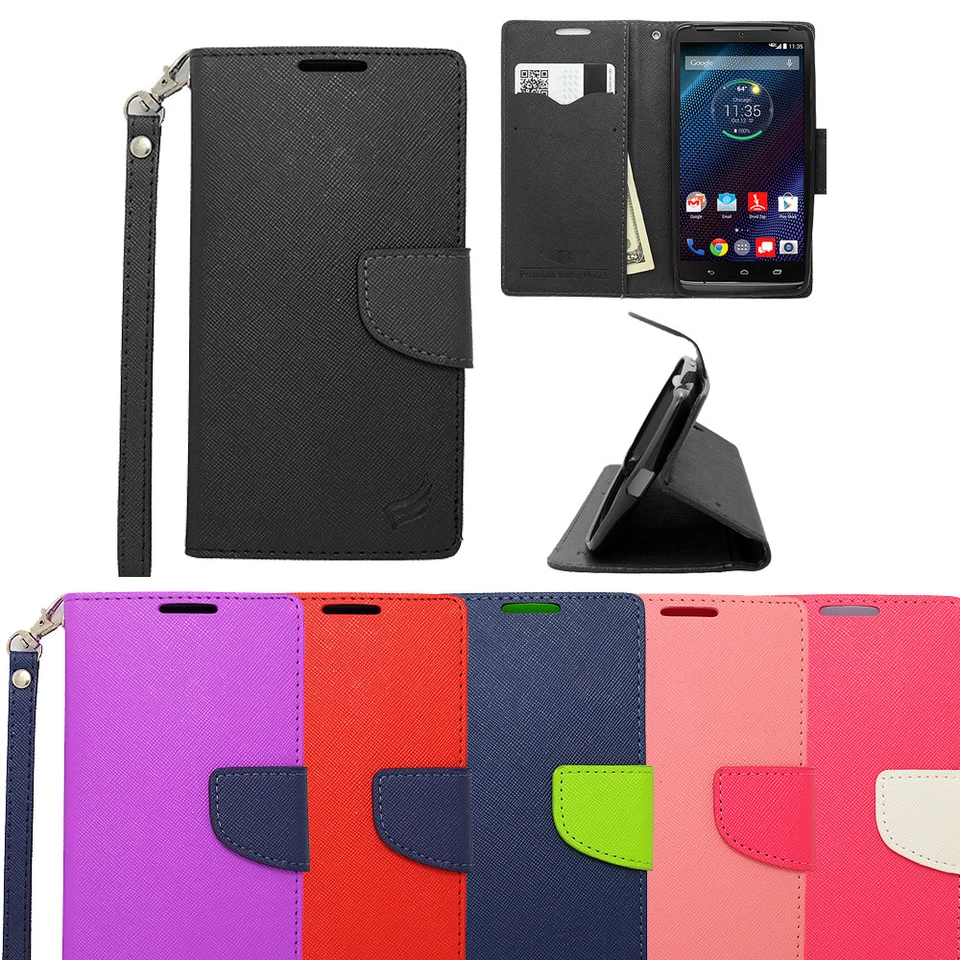 Funda tipo billetera de cuero sintético con solapa magnética para Motorola Droid Turbo XT1254 Foto 1 de 1