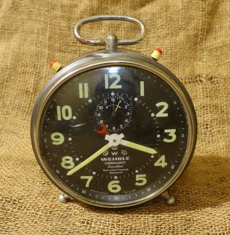 Vintage Wehrle Commander Jewelled Alarm Clock Made Germany Wind Up Shining Clock Cover
