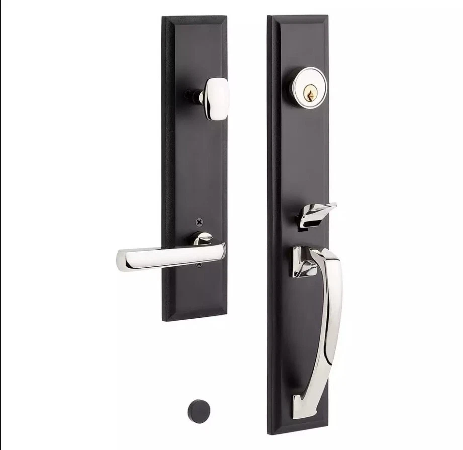 Juego de puerta de entrada de latón macizo Aurick - Manija de palanca - Mano derecha - Sin respaldo Foto 1 de 1