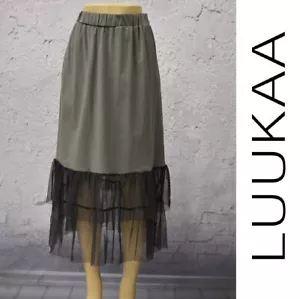 LUUKAA Cotton Jersey 404 TEACH PEACE NET HEM SKIRT (sizes 6-20) DARK KHAKI GREY - Picture 1 of 20