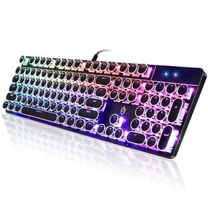 Typewriter Style Mechanical Gaming Keyboard RGB Backlit Wired with Blue Switc... - Picture 1 of 7