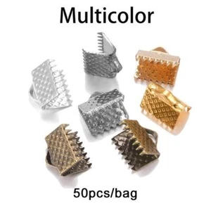 Ribbon Leather Crimp Beads - Fold Over Cord Connectors Jewelry Findings 10-50pcs - Picture 1 of 30