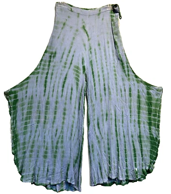 Nwt SACRED THREADS tie dye hippie crinckle rayon wide leg slit PANTS L Free ship - Image 1 of 4