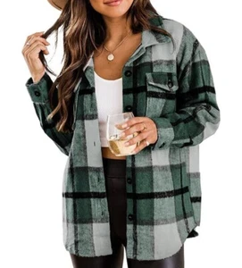 Women Casual Lapel Cardigan Ladies Classic Button Down Work Shacket Jackets 2XL - Picture 1 of 3