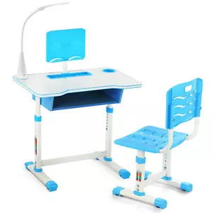 OYAJIA Verstellbar Kinderschreibtisch Kinder Studiertisch & Stuhl mit LED Lampe - Bild 1 von 15