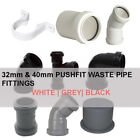 Push-fit waste pipe fitting 32mm and 40mm | White | Grey | Black Duraplast