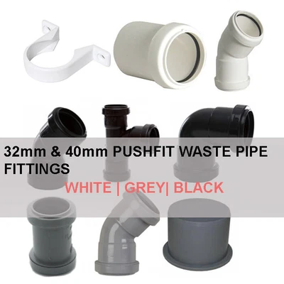 BATHROOMSANDTAPS Push-fit waste pipe fitting 32mm and 40mm | White Duraplast